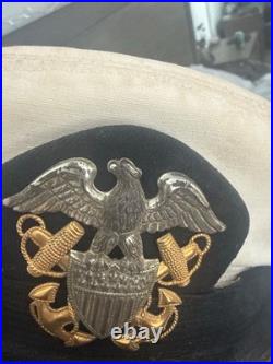 Named Korean War Era U. S. Navy Officer Dress Cap Newton Luther Calhoun WWII/