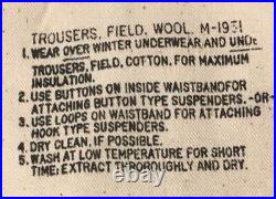 New Old Stock Korean War M-1951 Wool Od Green Long Large Wool Field Trousers
