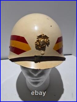 Original 1950's Korea USMC MP M-1 Helmet Liner Painted for Military Police withEGA