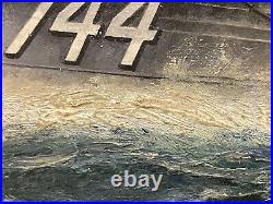 Original 1952 Oil Painting Shunsui Nagai Uss Blue Ship Korean War Harbor Navy Us