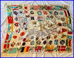 Original Japanese Made Silk Korean War Very Large Souvenir Banner UN Allies