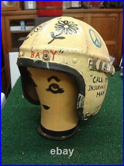 Original KOREAN WAR GENTEXITE US Jet Pilot Flight Helmet FOLK ART MUST SEE