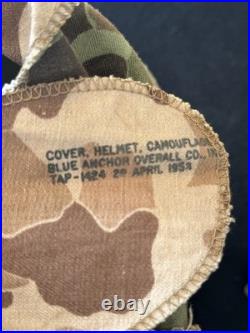 Original Korean War EGA Stamped USMC M1 Helmet With Blue Anchor Camo Cover