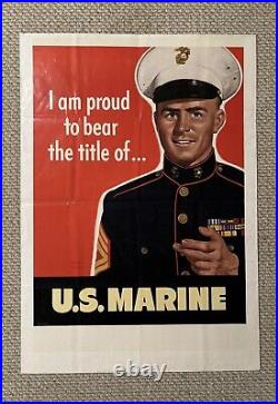 Original Korean War Poster I'm Proud To Bear The Title Of US Marine 28x40