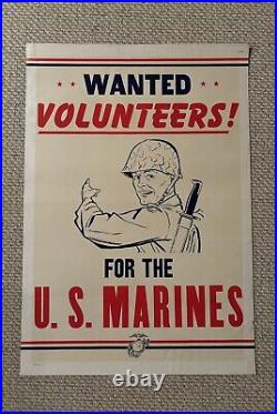 Original Korean War Poster Wanted Volunteers For The U. S. Marines 27.5x40