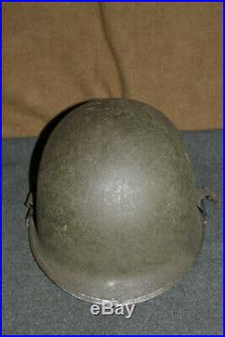 Original Late WW2/Korean War Front Seam OD U. S. Army M1 Helmet withPara Chinstraps