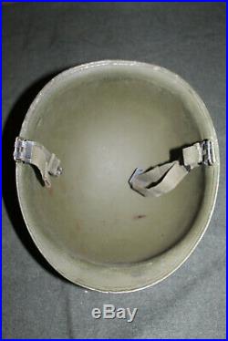 Original Late WW2/Korean War Front Seam OD U. S. Army M1 Helmet withPara Chinstraps