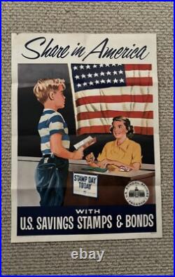 Original Post Korean War Poster Share In America With US Savings Bonds And Stamp