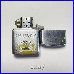 Original U. S. Korean War Engraved 2nd Inf Division 1953 Zippo Cleancut Dragon