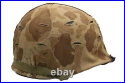 Original US Korean War Era USMC M1 Helmet w Frog Skin Cover & Leather Chinstrap
