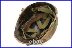 Original US Korean War Era USMC M1 Helmet w Frog Skin Cover & Leather Chinstrap