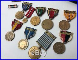 Original WWII + Korean War MEDALS Ribbons Pins Papers Grouping Army + Navy 1 Guy