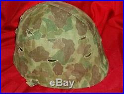 Original Wwii Korean War Usmc Front Seam Helmet, Liner And Camo Cover No Ega