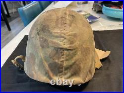 Original usmc marine camouflage helmet cover RARE and fix bail Korean War