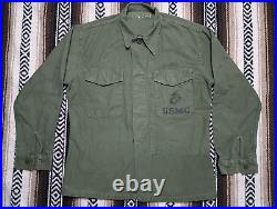 P 58 Utility Shirt Jacket vtg Military USMC stencil 22.5x27 50s 60s Uniform 1958