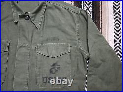 P 58 Utility Shirt Jacket vtg Military USMC stencil 22.5x27 50s 60s Uniform 1958