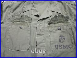 P 58 Utility Shirt Jacket vtg Military USMC stencil 22.5x27 50s 60s Uniform 1958