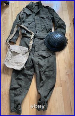 RARE 1951 Korean War Canada Uniform Jacket, Pants, Helmet, and Gas Mask Bag