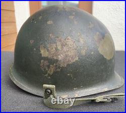 RARE Korean War Maker MOTOR WHEEL M-1C Jump Helmet Airborne Paratroop Rear Seam