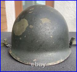 RARE Korean War Maker MOTOR WHEEL M-1C Jump Helmet Airborne Paratroop Rear Seam