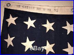 Rare Korean War US Navy 48 Star US Ensign Flag no. 9, Mare Island 1952 Post WW2