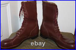 Rare Mint Pair of Original Korean War 1953 d Brown Leather Combat Boots, Size 15