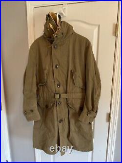 Rare Us Army Korean War 1950 Poplin Parka W Sheepskin Liner Large Overcoat