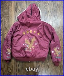 Rare Vintage 50s Korean War Souvenir Maroon Red Jacket Hoodie Eagles Embroidered