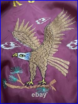 Rare Vintage 50s Korean War Souvenir Maroon Red Jacket Hoodie Eagles Embroidered