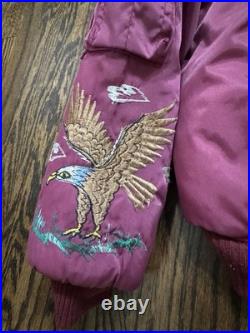 Rare Vintage 50s Korean War Souvenir Maroon Red Jacket Hoodie Eagles Embroidered