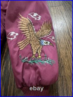 Rare Vintage 50s Korean War Souvenir Maroon Red Jacket Hoodie Eagles Embroidered