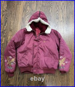 Rare Vintage 50s Korean War Souvenir Maroon Red Jacket Hoodie Eagles Embroidered