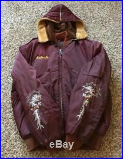 Rear Vintage 50s Korean War Souvenir Red Jacket Hoodie with Dragons Embroidered