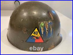 Recycled Korean War US M1 Capac Helmet Liner w old painted WWII Infantry EMBLEMs