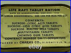 Sealed 1950 Korean War Life Raft Tablet Ration Tin Can with Key Charms Co. N. J. E4