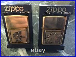 Set of 2 zippo solid brass lighters. Korean war memorial. Mint with box. 1996