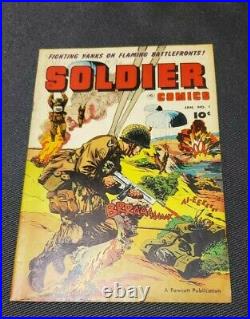 Soldier Comics # 1 Fawcett 1952 Fighting Yanks Flaming Battlefront/Parachute Cvr