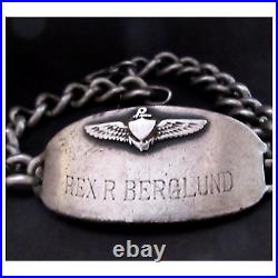 Sterling Silver ID Bracelet Rex R. Berglund Navy Pilot Korean War Era