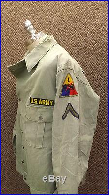 Trashed Korean War HBT Jacket 1st. Armored Division Patches 13 Star Buttons