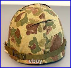 U. S. Korean War Usmc M1 Helmet 1953 O. D. Camo Cover'53 Liner 21