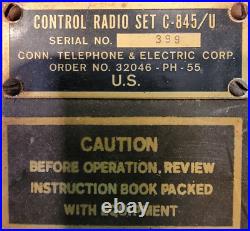 U S Military Vintage Control Radio C-845/U Conn Telephone & Electric Korean War
