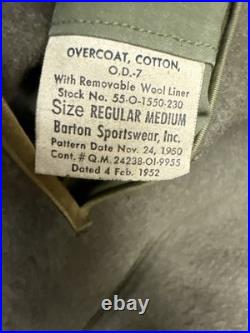 US ARMY 1952 Overcoat Trench Lining Korean War Era Size Med Reg See Description