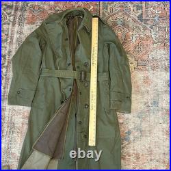 US ARMY VINTAGE OVERCOAT TRENCH 1951 Long Small Korean War Era with Liner CLEAN