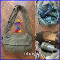 US Army Korean War JJ1-5 Lightweight Service Gas Mask WithBag + Patches