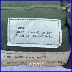 US Army M-1951 Field Jacket Liner Large 41-45 1951 Dated PHILA QM Depot NOS