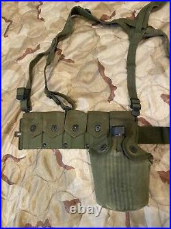US Army M1923 M1 Garand Cartridge Belt w M1945 Suspenders & Canteen Korean War