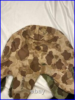 US Korean War US Marine Corps Camo Frogskin Helmet Cover With Painted Markings