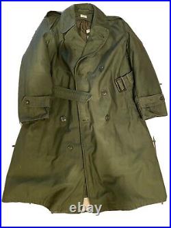 US Military Army Korean War OG-107 Overcoat Trench Coat Men's Size Small Short