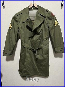 US Military Overcoat OG 107 Trench Coat Parka With Liner Korean War Med S, 1st ID