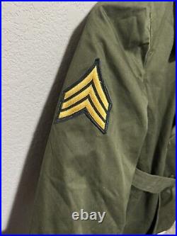 US Military Overcoat OG 107 Trench Coat Parka With Liner Korean War Med S, 1st ID